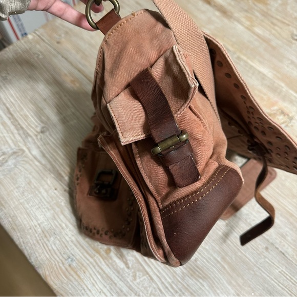 Free People Studded Distressed Canvas Leather Messenger Bag - Picture 8 of 14